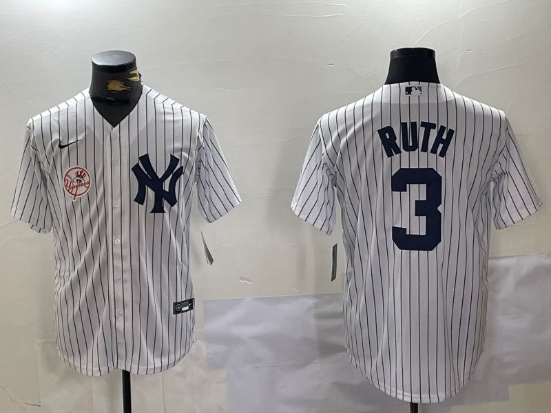 Men New York Yankees #3 Ruth White stripe Game 2024 Nike MLB Jersey style 1008->new york yankees->MLB Jersey